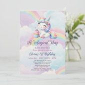 Invitation Magique Cute Unicorn Arc-en-ciel 1er anniversaire (Debout devant)