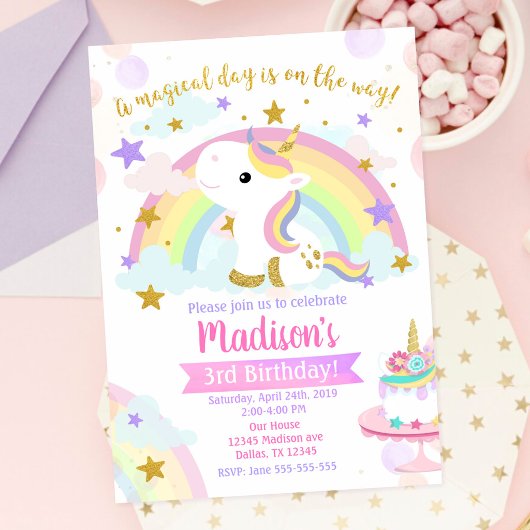 Invitation magique d'anniversaire Licorne