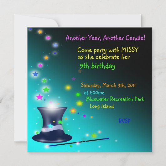 Invitation magique de fête d'anniversaire de (Devant)