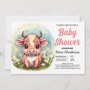 Invitation Magique Elegant Baby shower de vache Pastel