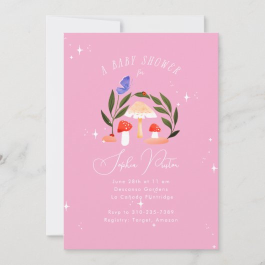 Invitation Magique Fairy Garden Champignons et Bébé papillon (Devant)