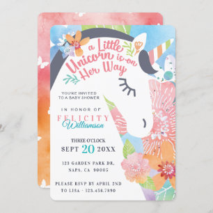 Invitation Magique Floral Unicorn bébé fille douche Invitatio