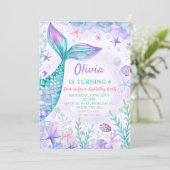 Invitation Magique Mermaids Tail fête d'anniversaire (Debout devant)