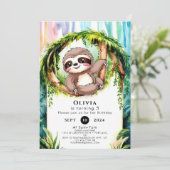 Invitation Magique Mignonne Sloth Anniversaire (Debout devant)
