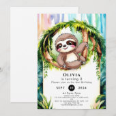 Invitation Magique Mignonne Sloth Anniversaire (Devant / Derrière)