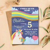Invitation Magique moderne unicorne arc-en-ciel étoiles 5e an
