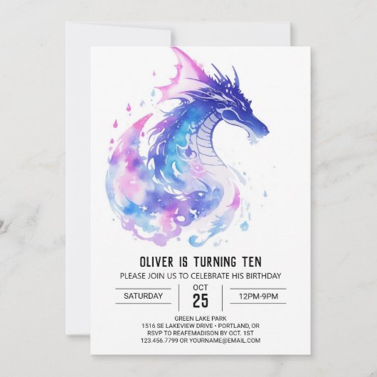 Invitation Magique Moyen Age Dragon Aventure Anniversaire (Devant)