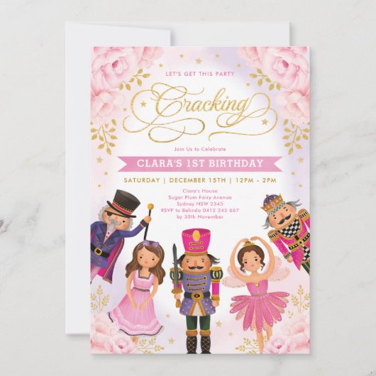 Invitation Magique Nutcracker Blush or Floral Girl Anniversai (Devant)