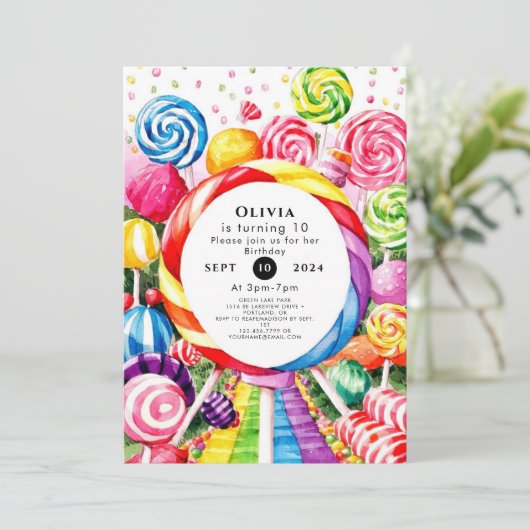 Invitation Magique Pastel Candyland Anniversaire (Debout devant)