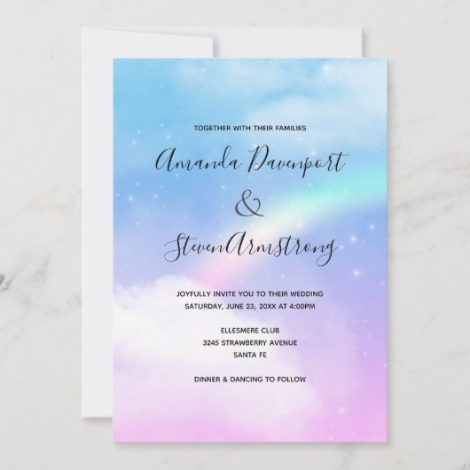 Invitation Magique Pastel Clouds et un Mariage arc-en-ciel (Devant)