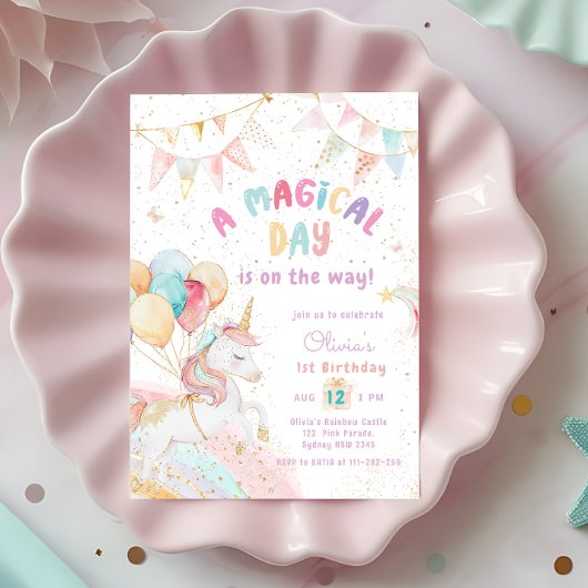 Invitation Magique Pastel Unicorn Anniversaire