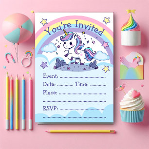 Invitation Magique Pastel Unicorn Party