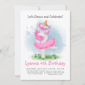 Invitation Magique Pink Tutu Danse Unicorn Anniversaire (Devant)