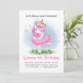 Invitation Magique Pink Tutu Danse Unicorn Anniversaire (Debout devant)