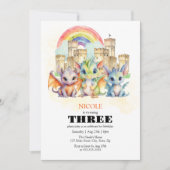 Invitation Magique Rainbow Castle Cute Baby Dragons Anniversa (Devant)
