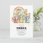 Invitation Magique Rainbow Castle Cute Baby Dragons Anniversa (Debout devant)