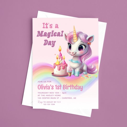 Invitation Magique Rainbow Unicorn 1er anniversaire