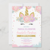 Invitation Magique Rainbow Unicorn 1er anniversaire Invitatio (Devant)