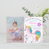 Invitation Magique Rainbow Unicorn Anniversaire Photo Invitat (Debout devant)