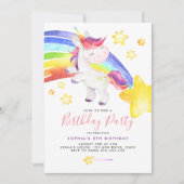 Invitation Magique Rainbow Unicorn aquarelle fête d'anniversa (Devant)