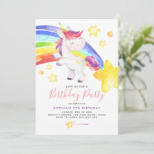Invitation Magique Rainbow Unicorn aquarelle fête d'anniversa (Debout devant)