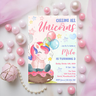 Invitation Magique Rainbow Unicorn fête d'anniversaire