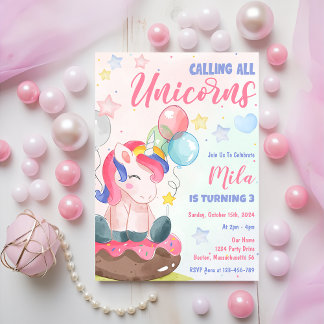 Invitation Magique Rainbow Unicorn fête d'anniversaire