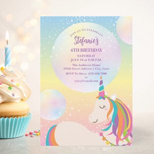 Invitation Magique Rainbow Unicorn Fille fête d'anniversaire