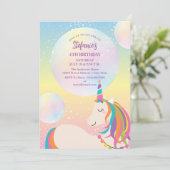 Invitation Magique Rainbow Unicorn Fille fête d'anniversaire (Debout devant)