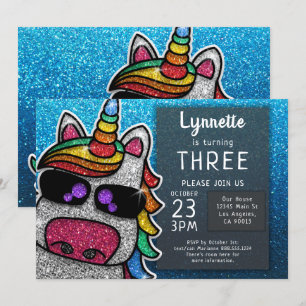 Invitation Magique Rainbow Unicorn Parties scintillant Whimsi