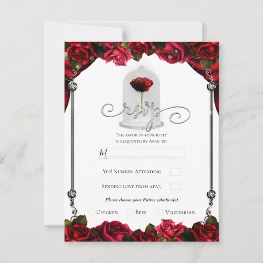 Invitation Magique Red Rose White Gold Silver Party RSVP (Devant)