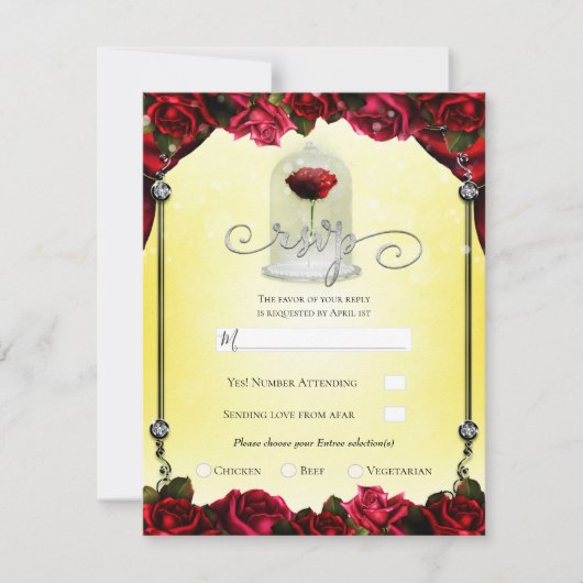 Invitation Magique Red Rose White Gold Silver Party RSVP (Devant)