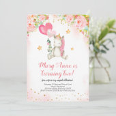 Invitation Magique rose licorne fille deuxième anniversaire (Debout devant)