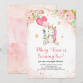 Invitation Magique rose licorne fille deuxième anniversaire (Devant / Derrière)