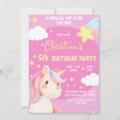 Invitation Magique rose mignonne star de licorne moderne 5e a (Devant)