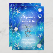 Invitation Magique Sous La Mer Bleu Foncé Douce 16 Anniversai (Devant / Derrière)