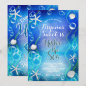 Invitation Magique sous l'océan bleu foncé Douze ans Annivers (Devant / Derrière)