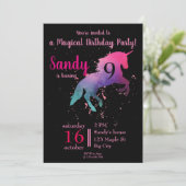 Invitation Magique tendance noir et rose Unicorn Anniversaire (Debout devant)