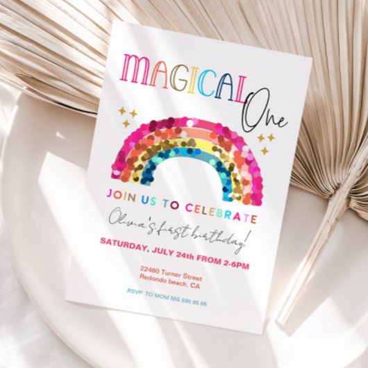 Invitation Magique Un Rainbow coloré 1er anniversaire
