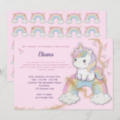 Invitation Magique Unicorn 5e anniversaire Pastel Rainbow (Devant / Derrière)