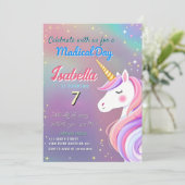 Invitation Magique Unicorn 7e Anniversaire Pastel Rainbow Thè (Debout devant)