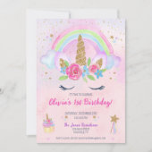 Invitation Magique Unicorn arc-en-ciel 1er anniversaire Invit (Devant)
