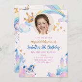 Invitation Magique Unicorn arc-en-ciel 5e anniversaire (Devant / Derrière)