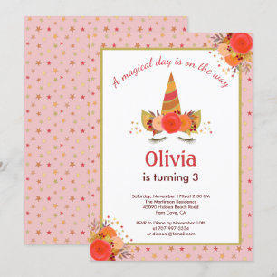 Invitation Magique Unicorn Automne Thanksgiving Anniversaire 