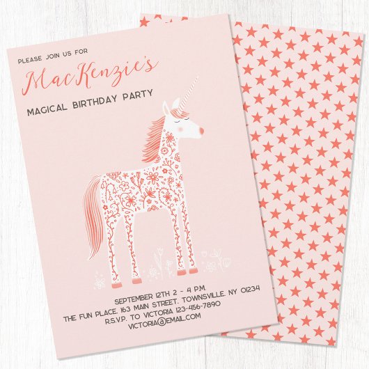 Invitation Magique Unicorn Blush rose fête d'anniversaire