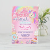 Invitation Magique Unicorn Donut Sweet 4e anniversaire (Debout devant)