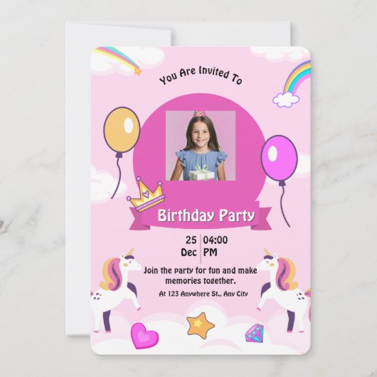 Invitation Magique Unicorn fête d'anniversaire (Devant)