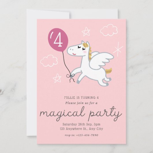 Invitation Magique Unicorn fête d'anniversaire (Devant)