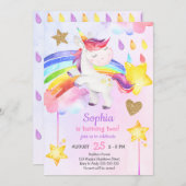 Invitation Magique Unicorn Fille fête d'anniversaire (Devant / Derrière)