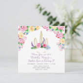 Invitation Magique Unicorn Horn Baby Girl Douche Aquarelle (Debout devant)